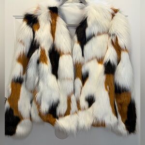 Stylish Faux Fur Jacket - Multicolor
